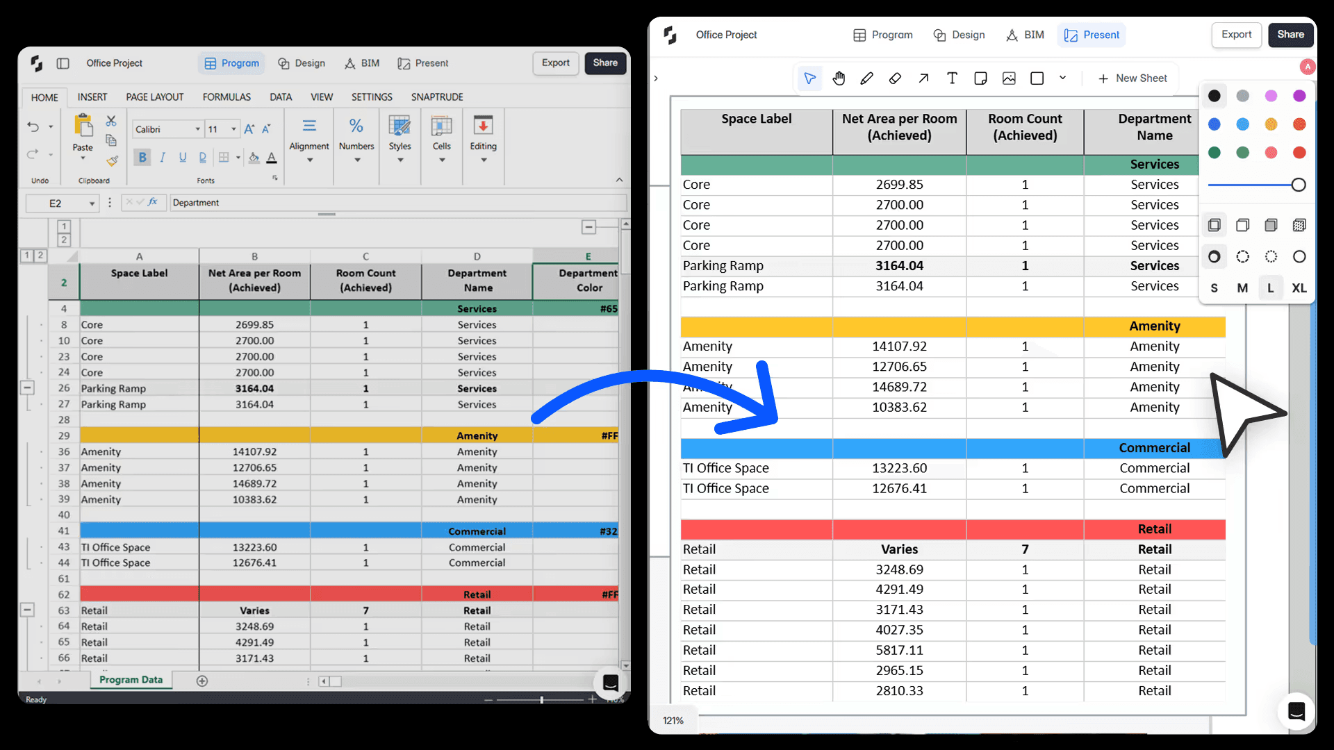 Live-Linked Program Spreadsheet